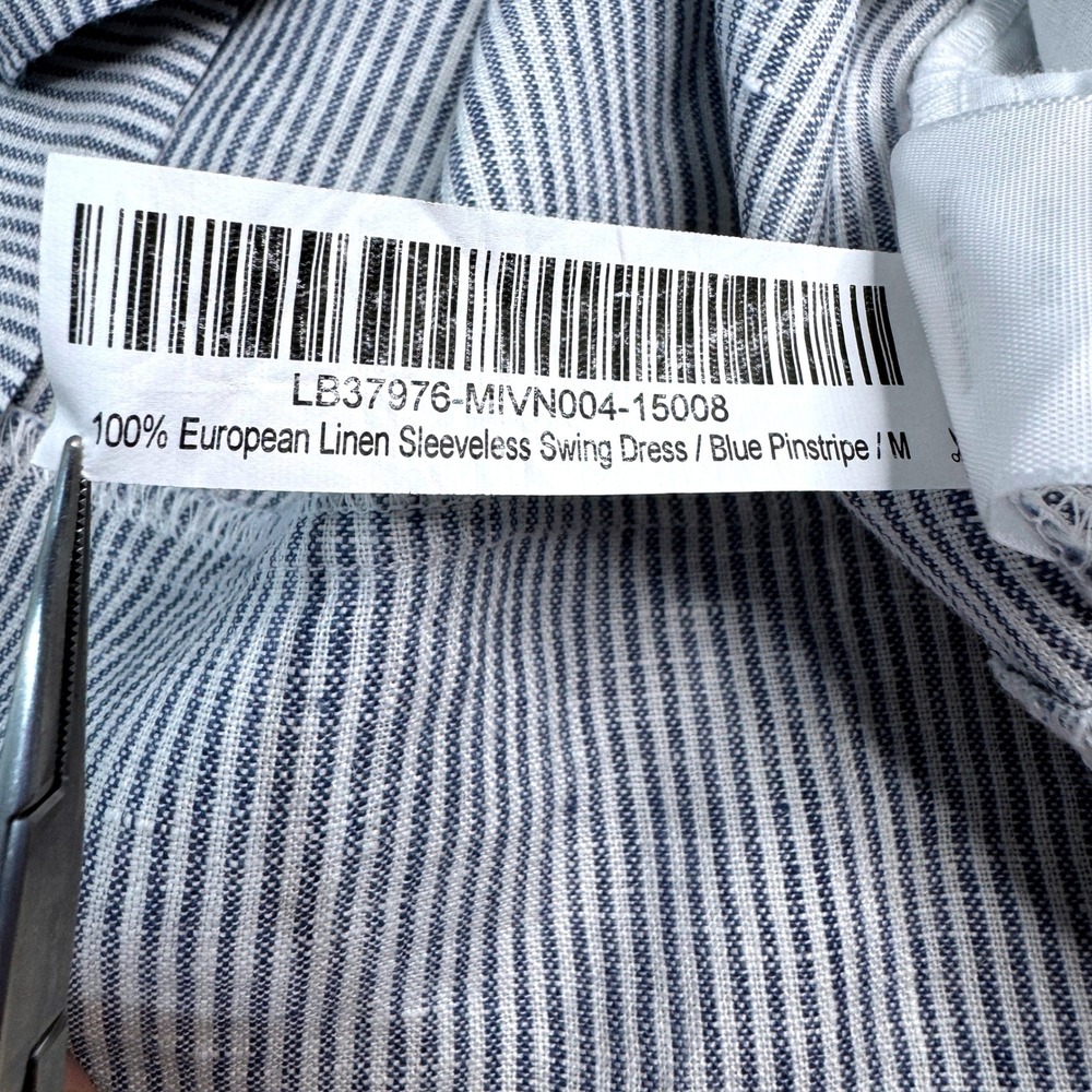 QUINCE 100% European Linen Sleeveless Swing Dress M Blue Pinstripe EUC Beach - Picture 9 of 10